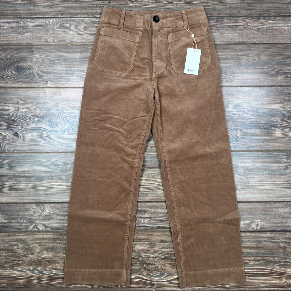 Quince Womens Size 6 Stretch Corduroy Cropped Wide Leg Pants Warm Brown NWT